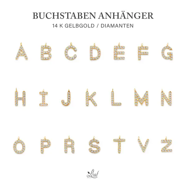Leaf Jewelry Glücksarmband mit Letter Charm, 14 K Gelbgold mit Diamanten Fabrikladen