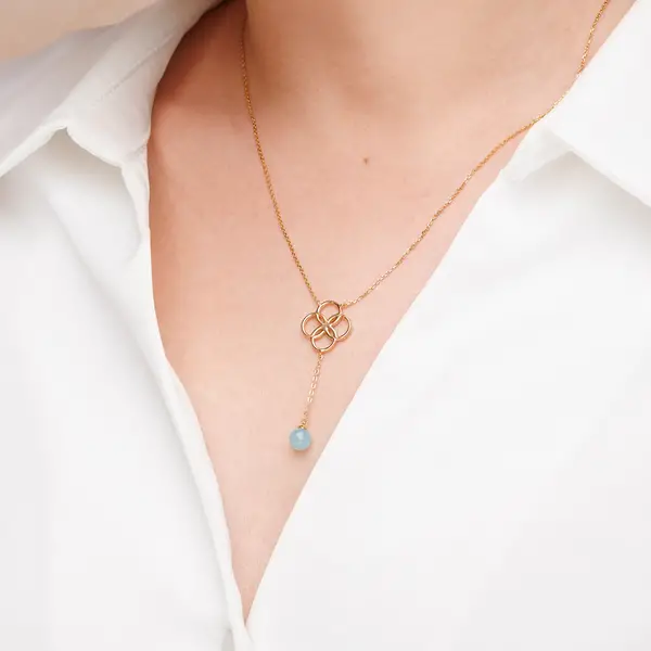 Leaf Jewelry Halskette Clover Charm, Aqua Chalzedon, 18 K Rosegold vergoldet Speichern exportieren