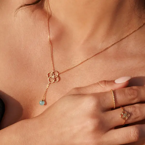 Leaf Jewelry Halskette Clover Charm, Aqua Chalzedon, 18 K Rosegold vergoldet Speichern exportieren