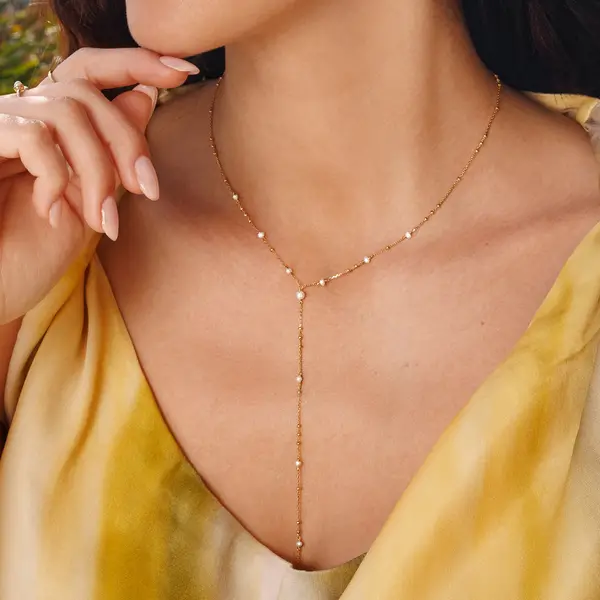 Leaf Jewelry Y-Halskette Flying Pearls, 18 K Gelbgold vergoldet Rabatte dieses Monats