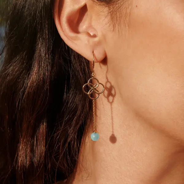 Leaf Jewelry Ohrhänger Clover Charm, Aqua Chalzedon, 18 K Gelbgold vergoldet Meist gekauft