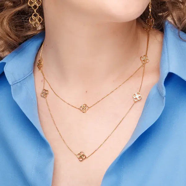 Leaf Jewelry Lange Halskette Clover Charm, 18 K Gelbgold vergoldet Limitierter Zeitrabatt