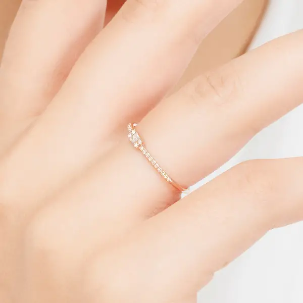 Leaf Jewelry Ring mit Diamanten, Tiny Baguette, 14K Rosegold Fabrikpreis