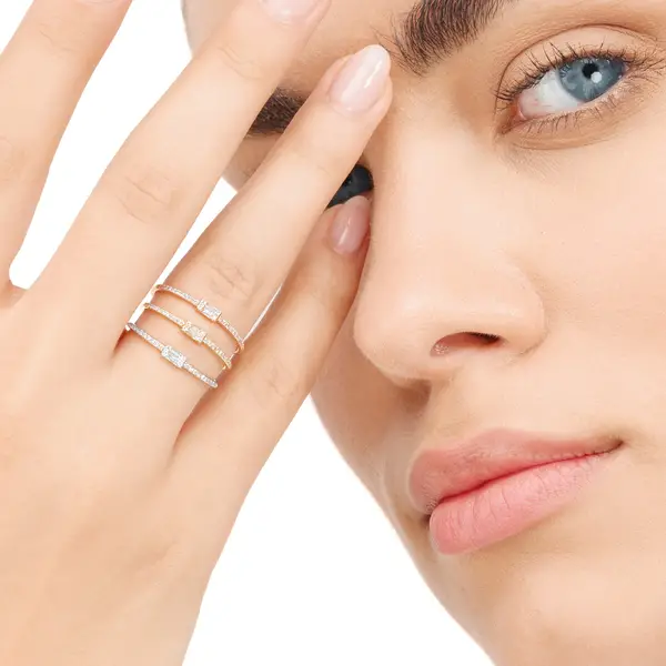 Leaf Jewelry Ring mit Diamanten, Tiny Baguette, 14K Rosegold Fabrikpreis