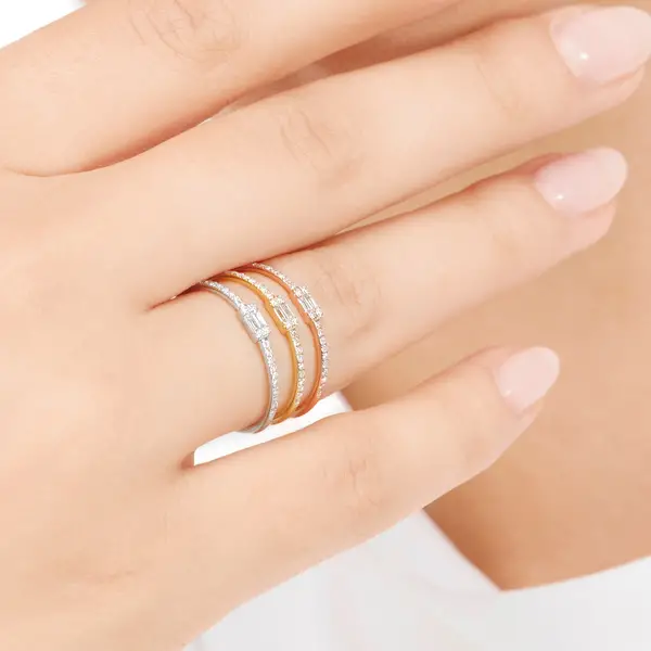 Leaf Jewelry Ring mit Diamanten, Tiny Baguette, 14K Rosegold Fabrikpreis
