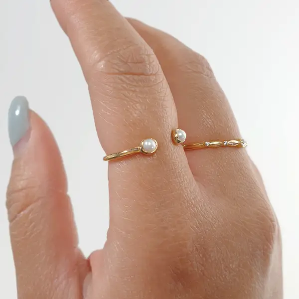 Leaf Jewelry Silber Open Ring, Perle, Rosegold Versandkostenfrei
