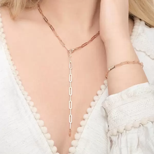 Leaf Jewelry Y-Halskette Square, 52cm, 18 K Rosegold vergoldet Lagerräumung