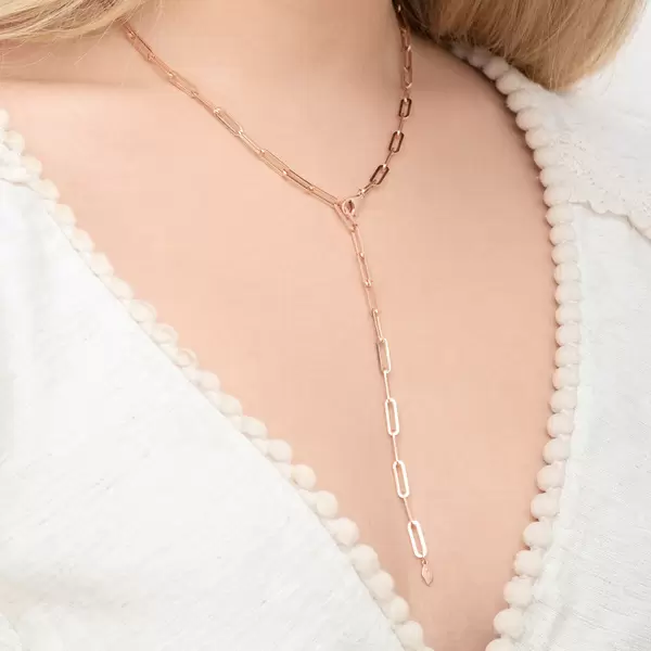 Leaf Jewelry Y-Halskette Square, 52cm, 18 K Rosegold vergoldet Lagerräumung