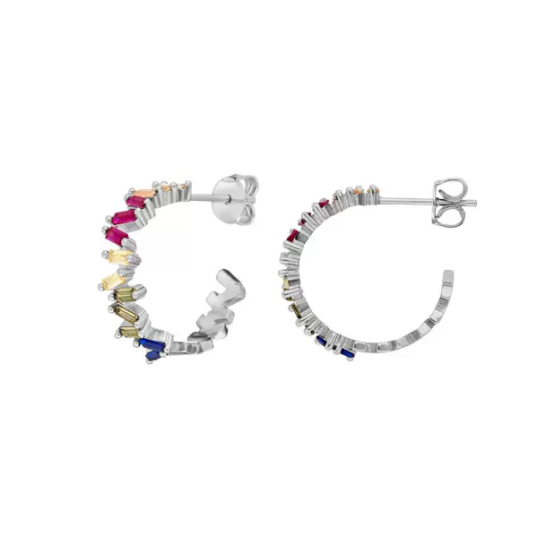Leaf Jewelry Creole ICE CUBE, Multi Colour Zirkonia, 925 Sterlingsilber Begrenzt auf 3 Tage