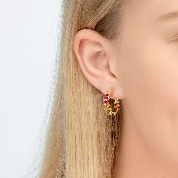 Leaf Jewelry Creole ICE CUBE, Multi Colour Zirkonia, 925 Sterlingsilber Begrenzt auf 3 Tage