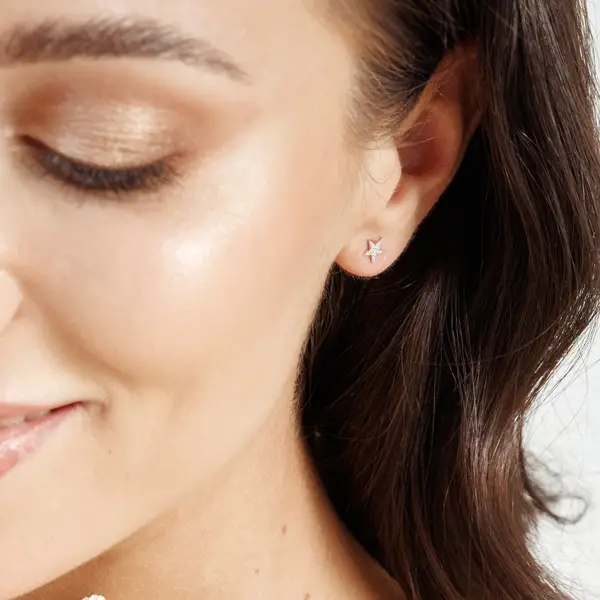 Leaf Jewelry Ohrstecker Stern mit Diamanten, 14K Gelbgold Schlussverkauf