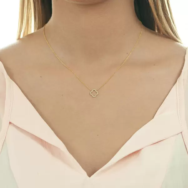 Leaf Jewelry Halskette Clover mit Diamanten, 18 K Gelbgold Günstiger Verkauf
