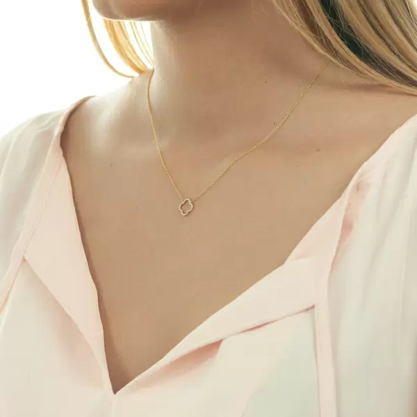 Leaf Jewelry Halskette Clover mit Diamanten, 18 K Gelbgold Günstiger Verkauf