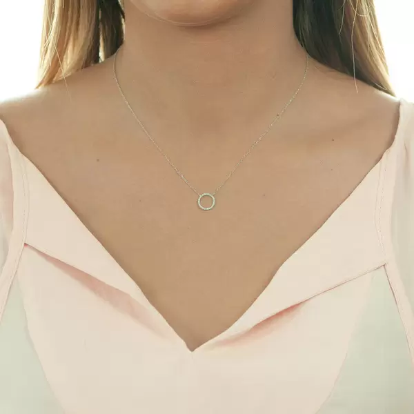 Leaf Jewelry Halskette Circle mit Diamanten, 18 K Weissgold Begrenztes Angebot