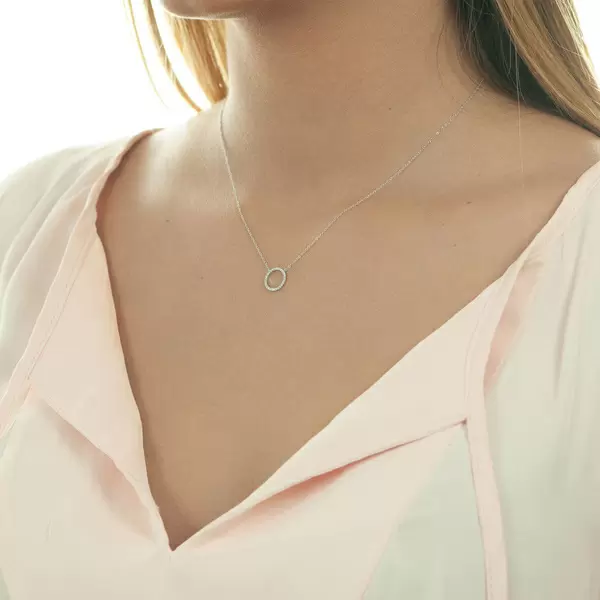 Leaf Jewelry Halskette Circle mit Diamanten, 18 K Weissgold Begrenztes Angebot