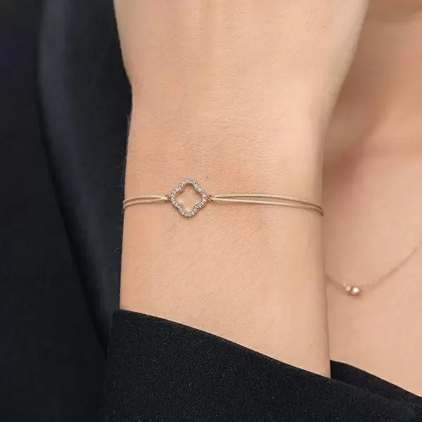 Leaf Jewelry Glückarmband Kleeblatt mit Diamanten, 18 K Rosegold, Beige Online Shopping