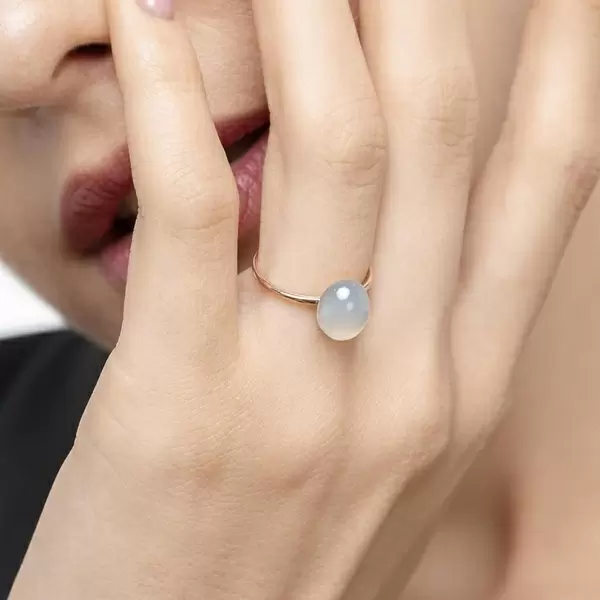Leaf Jewelry Ring Cabochon II, 14 K Rosegold, Sea Blue Chalzedon Exklusivangebot