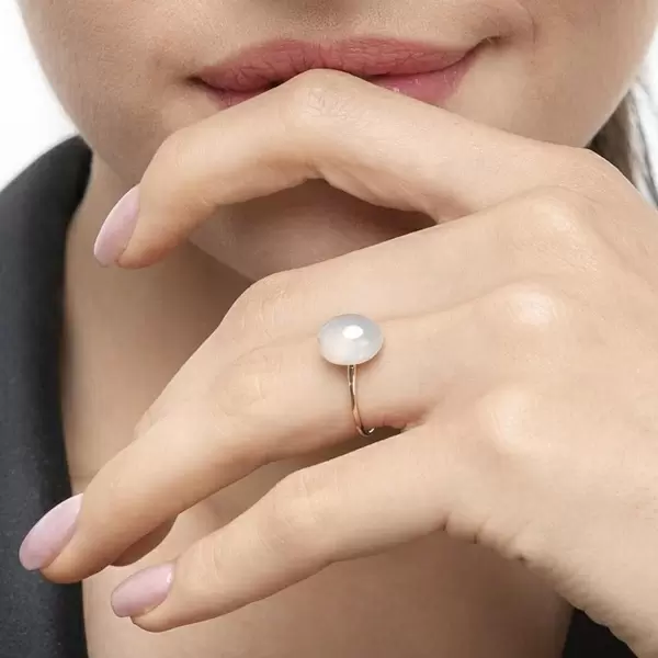 Leaf Jewelry Ring Cabochon II, 14 K Rosegold, Sea Blue Chalzedon Exklusivangebot