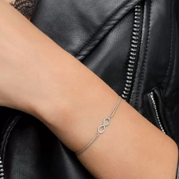 Leaf Jewelry Glücksbändchen Infinity mit Diamanten, 18 K Weißgold, Beige Cyber Monday