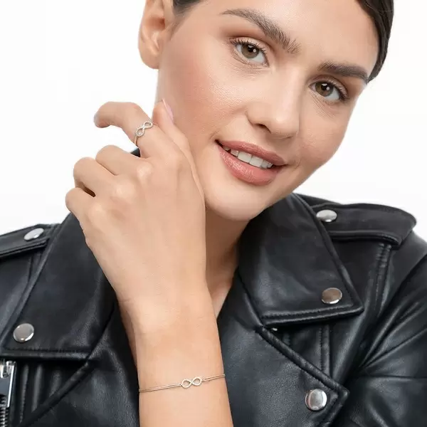 Leaf Jewelry Glücksbändchen Infinity mit Diamanten, 18 K Weißgold, Beige Cyber Monday