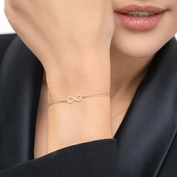 Leaf Jewelry Glücksbändchen Infinity mit Diamanten, 18 K Weißgold, Beige Cyber Monday