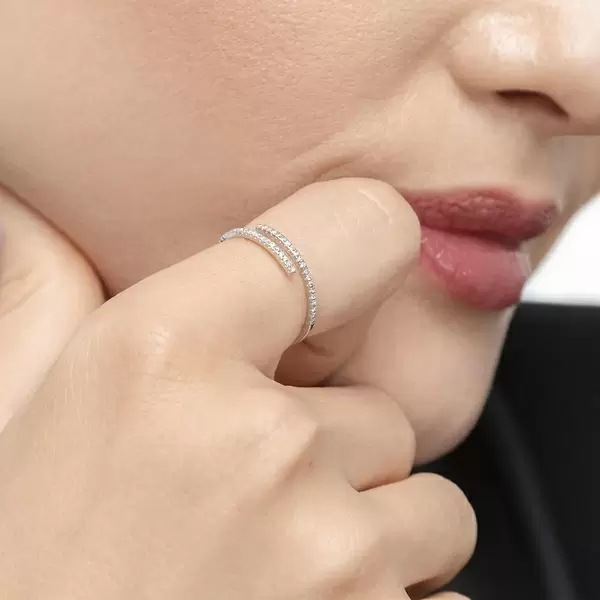 Leaf Jewelry Ring Open mit Diamanten, 18 K Weissgold, Gr.52 Weihnachtsangebot