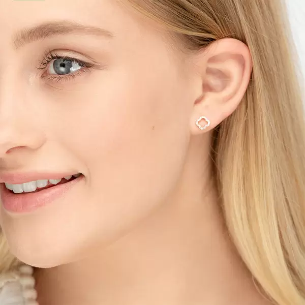 Leaf Jewelry Ohrstecker Clover mit Diamanten, 18 K Rosegold Jubiläumsangebot