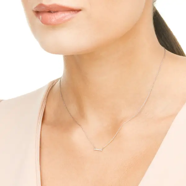 Leaf Jewelry Halskette Horizontal Bar, Diamant, 14 K Weißgold Heißer Verkauf