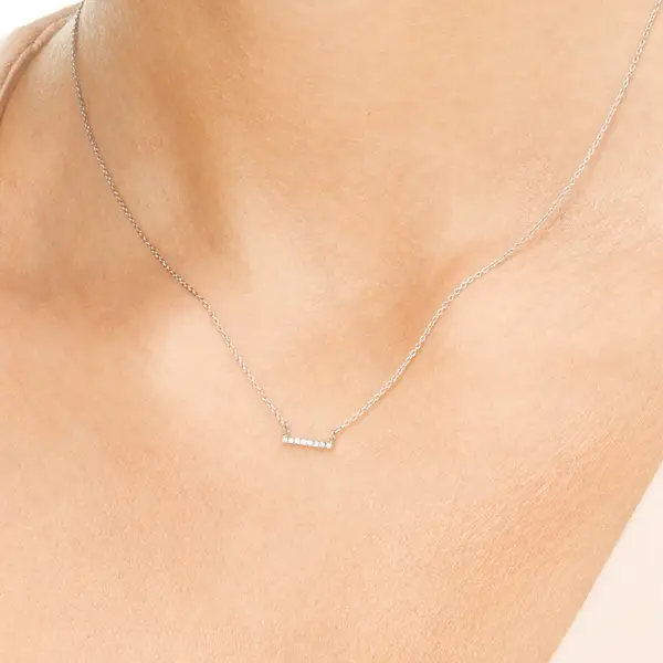 Leaf Jewelry Halskette Horizontal Bar, Diamant, 14 K Weißgold Heißer Verkauf