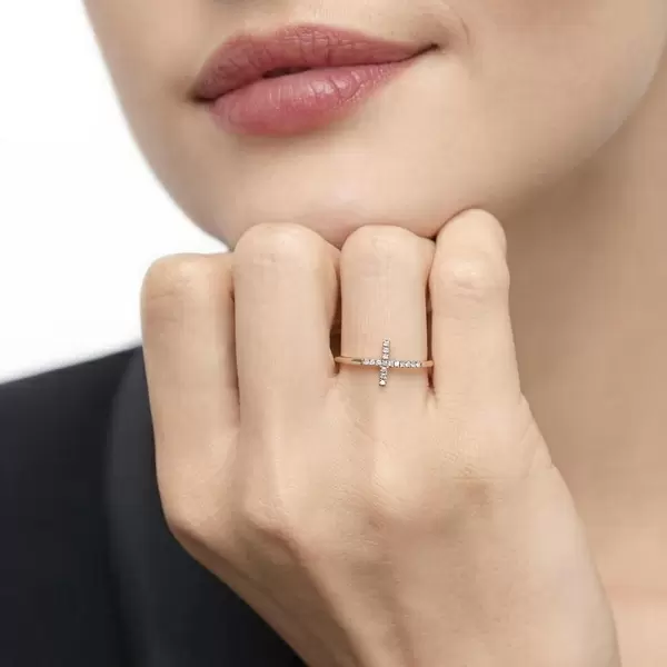 Leaf Jewelry Ring Kreuz mit Diamanten, 18K Rosegold Große Rabatte