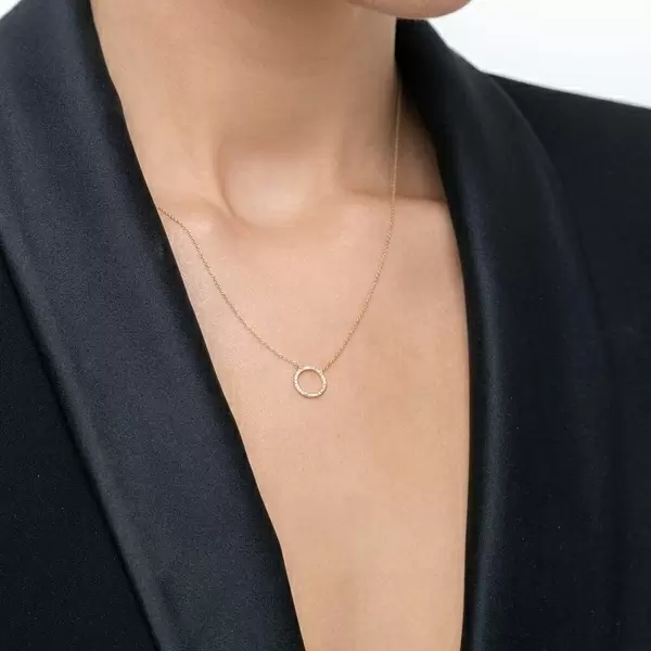 Leaf Jewelry Halskette Circle mit Diamanten, 18 K Gelbgold Räumungsverkauf