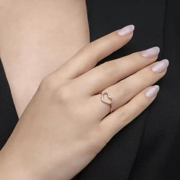 Leaf Jewelry Ring Herz mit Diamanten, 18 K Rosegold Tägliche Deals
