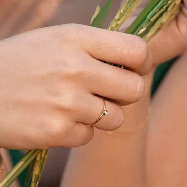 Leaf Jewelry Ring "my first diamond", 14 K Gelbgold Sonderangebote