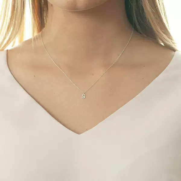 Leaf Jewelry Halskette Letter "S", 14 K Weißgold mit Diamanten VIP-Rabatte