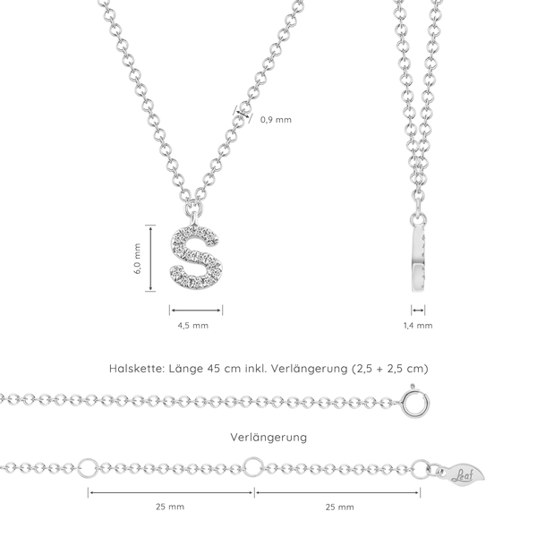 Leaf Jewelry Halskette Letter "S", 14 K Weißgold mit Diamanten VIP-Rabatte