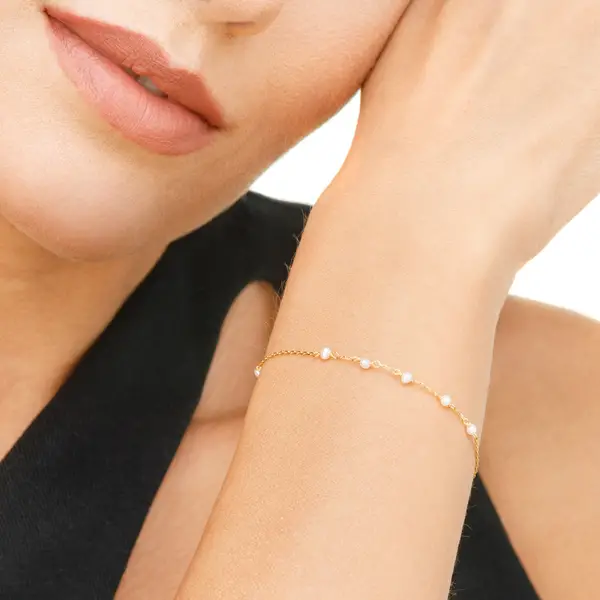 Leaf Jewelry Armkette White Pearls, 14 K Gelbgold Letzter Tag