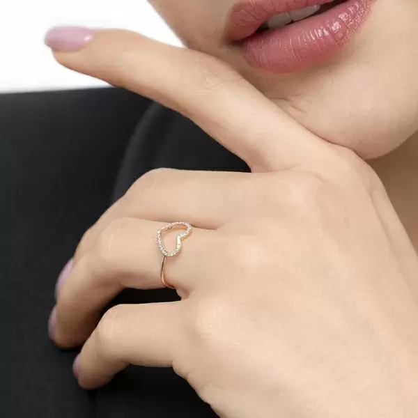 Leaf Jewelry Ring Herz mit Diamanten, 18 K Gelbgold Bis zu 50% Rabatt