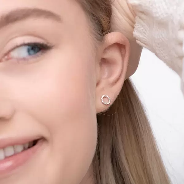 Leaf Jewelry Ohrringe Circle mit Diamanten, 18 K Weißgold Bis zu 60% Rabatt