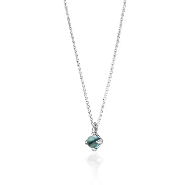 Leaf Jewelry Halskette Cabochon, Blauer Topas, 14 K Weißgold Sonderangebot der Fabrik