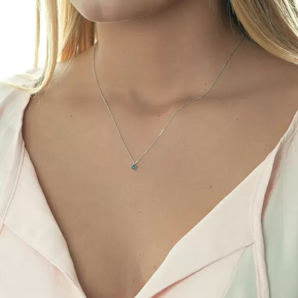 Leaf Jewelry Halskette Cabochon, Blauer Topas, 14 K Weißgold Sonderangebot der Fabrik