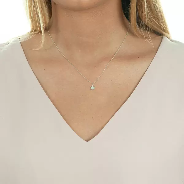 Leaf Jewelry Halskette Stern mit Diamanten, 18 K Weißgold Vierteljährliche Förderung