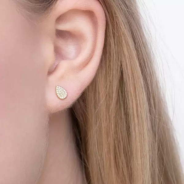 Leaf Jewelry Ohrstecker Drops mit Diamanten, 18 K Gelbgold Riesige Rabatte