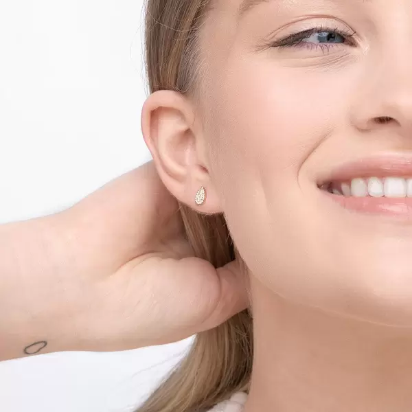 Leaf Jewelry Ohrstecker Drops mit Diamanten, 18 K Gelbgold Riesige Rabatte