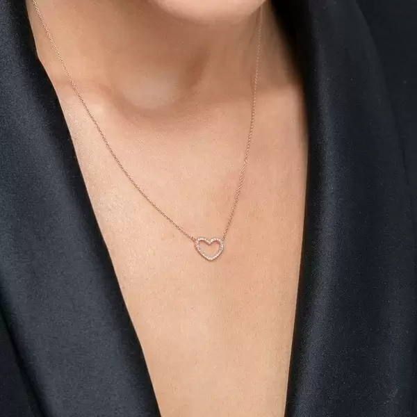 Leaf Jewelry Halskette Heart mit Diamanten, 18 K Roségold Clearance-Verkauf