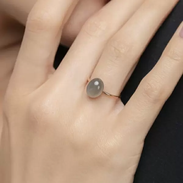 Leaf Jewelry Ring Cabochon II, 14 K Rosegold, Grauer Mondstein Begrenzt auf 3 Tage