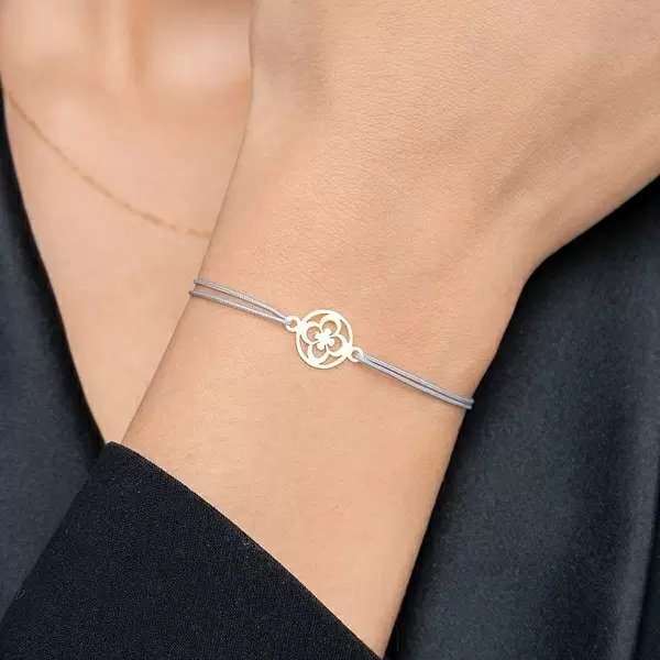 Leaf Jewelry Glücksbändchen Clover, 14 K Gelbgold, Grau Auslauf