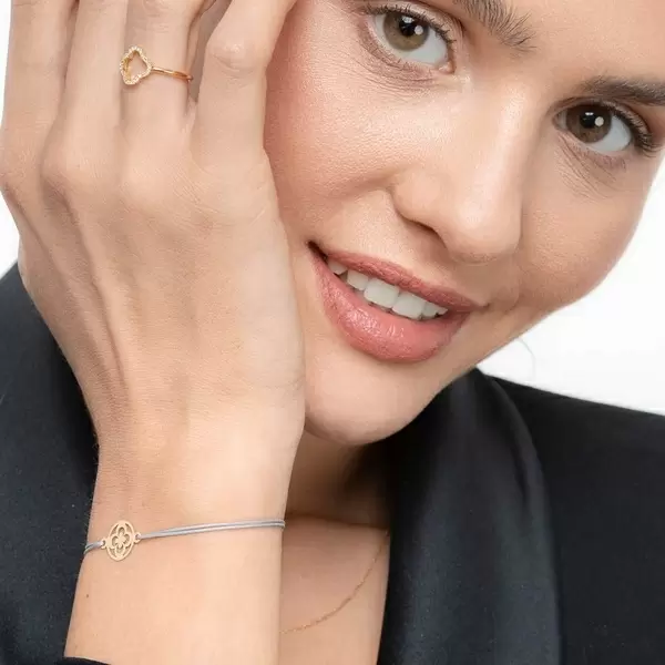 Leaf Jewelry Glücksbändchen Clover, 14 K Gelbgold, Grau Auslauf