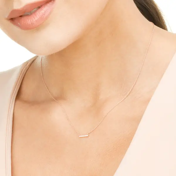 Leaf Jewelry Halskette Horizontal Bar, Diamant, 14 K Rosegold im Angebot