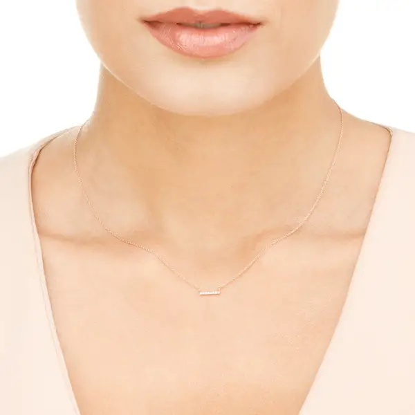 Leaf Jewelry Halskette Horizontal Bar, Diamant, 14 K Rosegold im Angebot