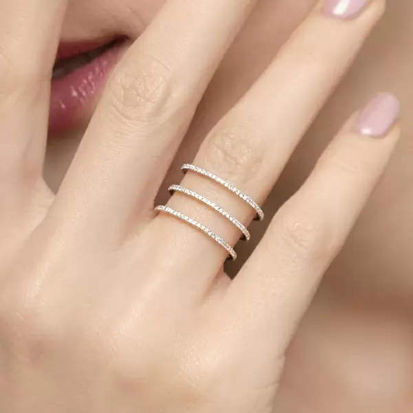 Leaf Jewelry Ring Triple mit Diamanten, 18 K Rosegold, Größe 46 Günstiger Verkauf